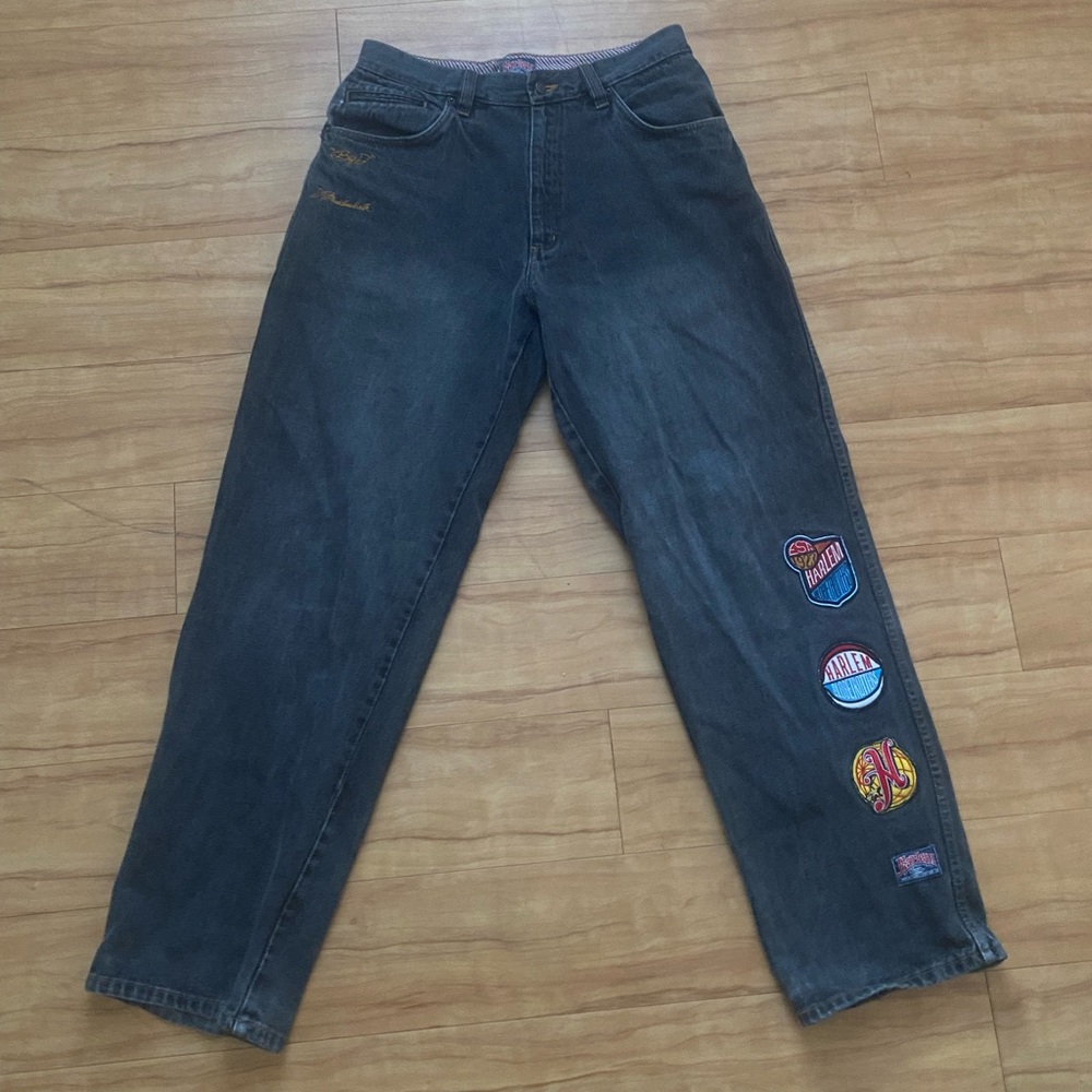 Vintage 34x36 Harlem globe trotter stitched grey denim